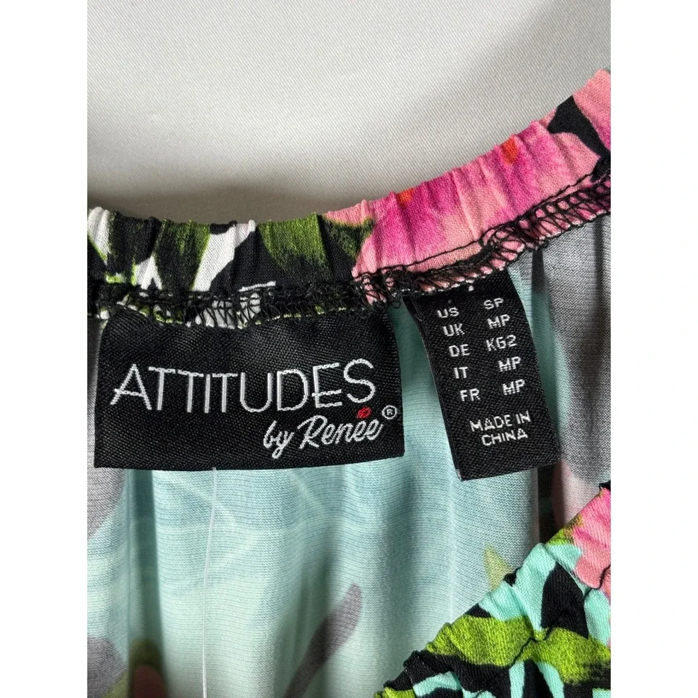 Attitudes by Renee Floral Jumpsuit Black Pink 3/4 Sleeve Petite Small NWT - Picture 2 of 6